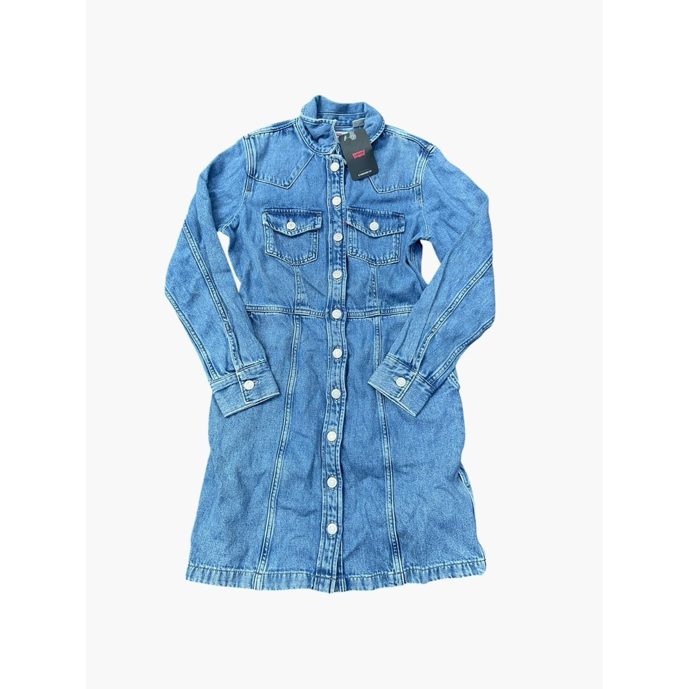 Levi's Flynn Western Dress Women's S Blue Long Sleeve Button Denim NWT